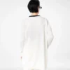 Cardigan mi-long en piqué mérinos avec bordures en satin Cardigan mi-long en piqué mérinos avec bordures en satin