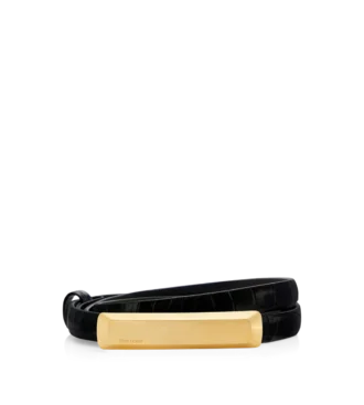 Ceinture à barrette 15 mm en cuir croco estampé