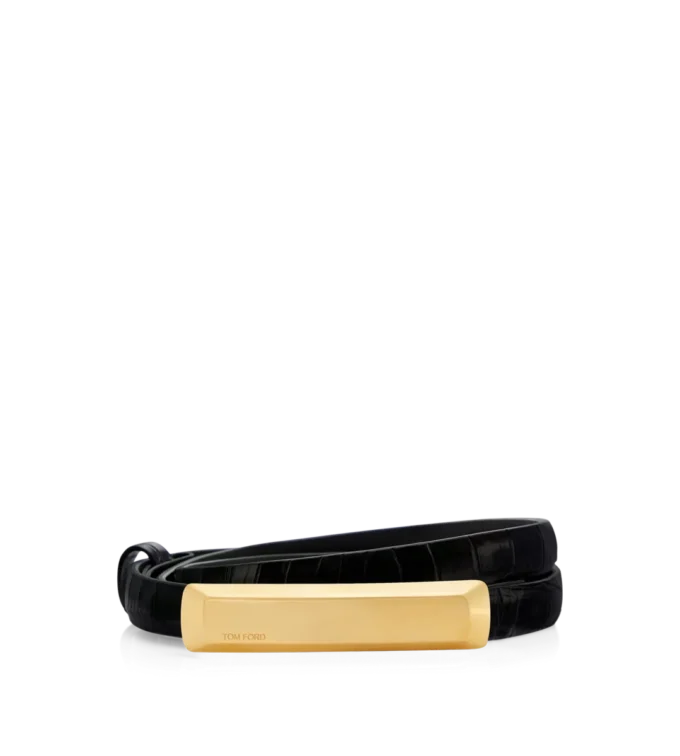 Ceinture à barrette 15 mm en cuir croco estampé