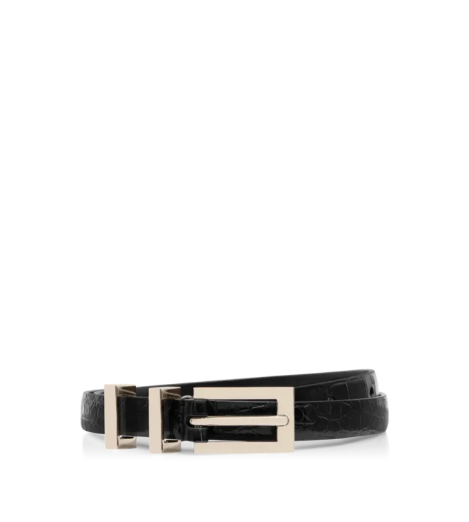 Ceinture à boucle en cuir crocodile estampé brillant Ceinture à boucle en cuir crocodile estampé brillant
