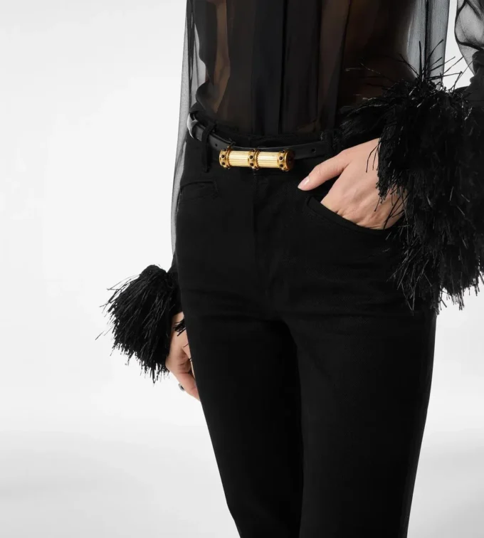 Ceinture cabochon en cuir effet palmellato