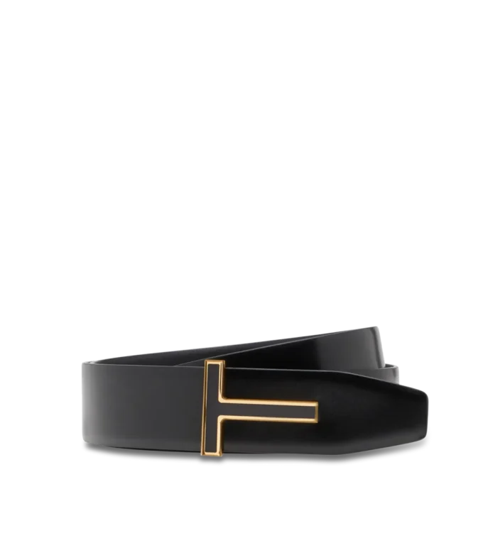 Ceinture en cuir lisse avec boucle émaillée