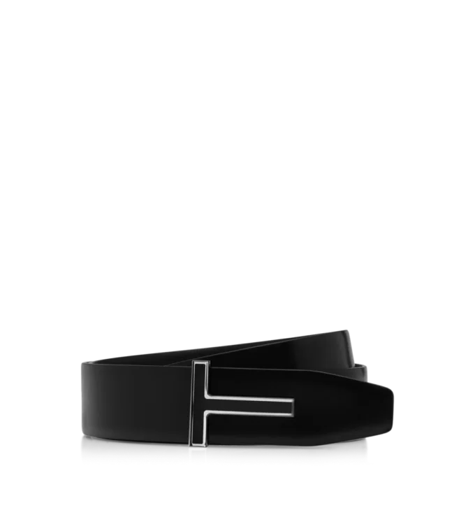 Ceinture en cuir lisse avec boucle émaillée