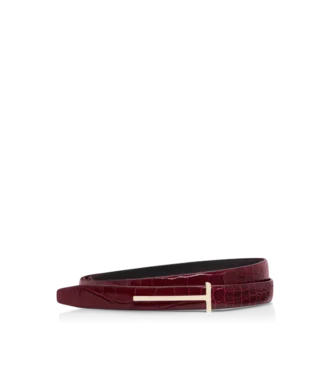 Ceinture fine en cuir crocodile estampé brillant