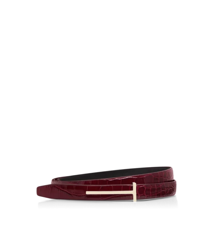 Ceinture fine en cuir crocodile estampé brillant Ceinture fine en cuir crocodile estampé brillant
