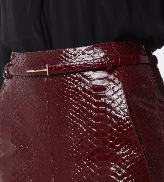 Ceinture fine en cuir crocodile estampé brillant Ceinture fine en cuir crocodile estampé brillant