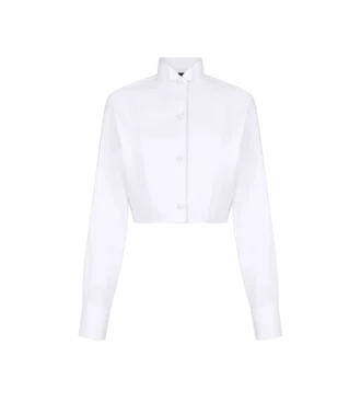 Chemise courte en popeline de coton et soie mélangés