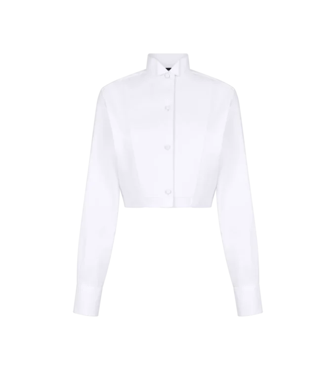 Chemise courte en popeline de coton et soie mélangés Chemise courte en popeline de coton et soie mélangés