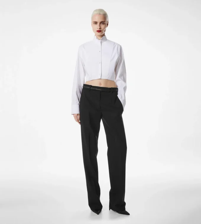 Chemise courte en popeline de coton et soie mélangés Chemise courte en popeline de coton et soie mélangés