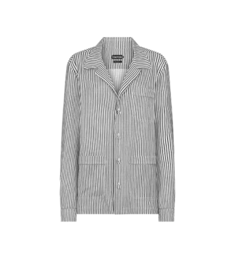 Chemise de pyjama en soie rayée avec passepoil et logo TF brodé ton sur ton