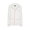 Chemise de pyjama en twill de soie avec passepoil et logo TF brodé ton sur ton