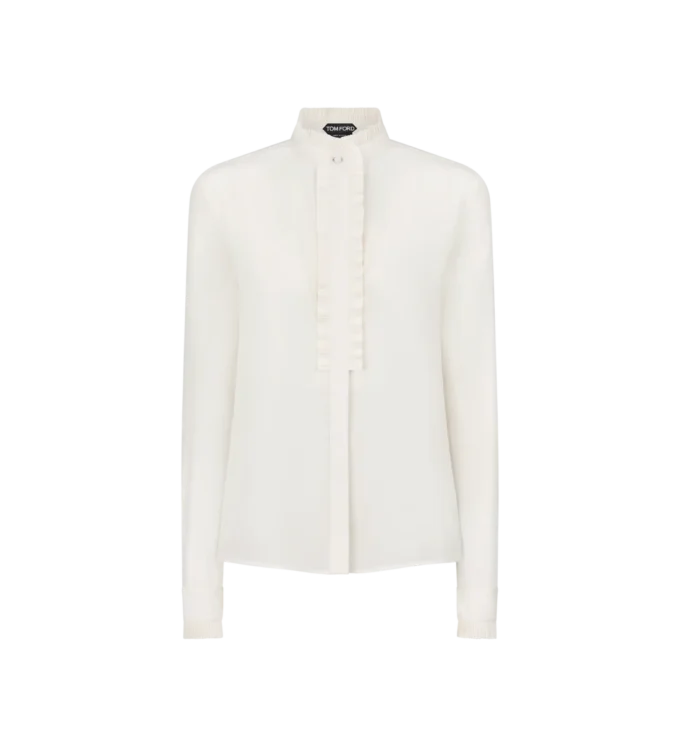 Chemise en crêpe de Chine de soie avec détails plissés Chemise en crêpe de Chine de soie avec détails plissés