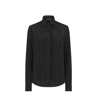 Chemise en crêpe de Chine de soie à pois avec plastron plissé