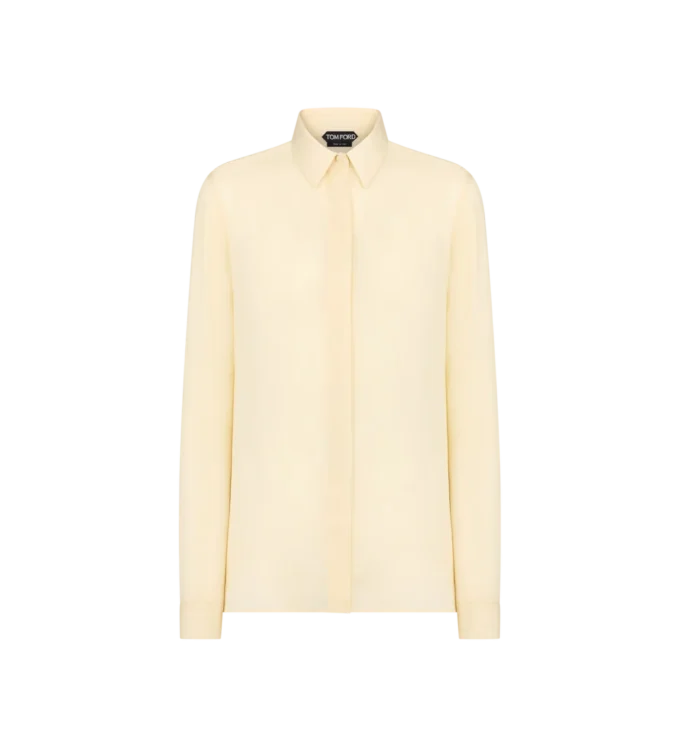 Chemise en georgette de soie lavée avec logo TF brodé ton sur ton Chemise en georgette de soie lavée avec logo TF brodé ton sur ton