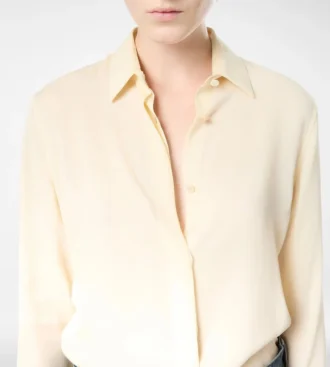 Chemise en georgette de soie lavée avec logo TF brodé ton sur ton