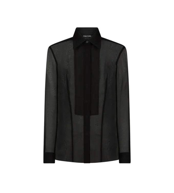 Chemise en mousseline de soie avec plastron