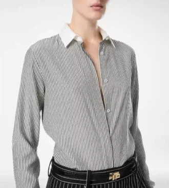 Chemise en soie rayée avec détails contrastés