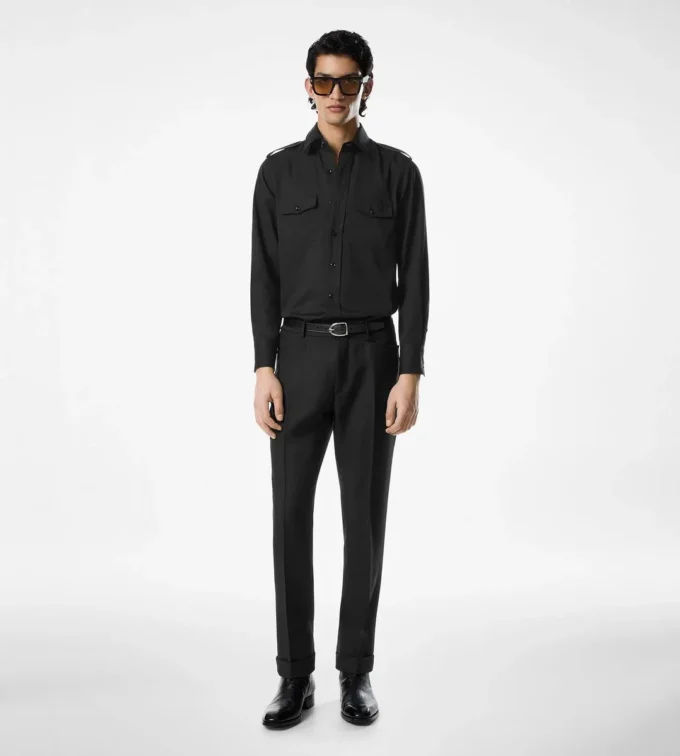 Chemise militaire en coton et soie