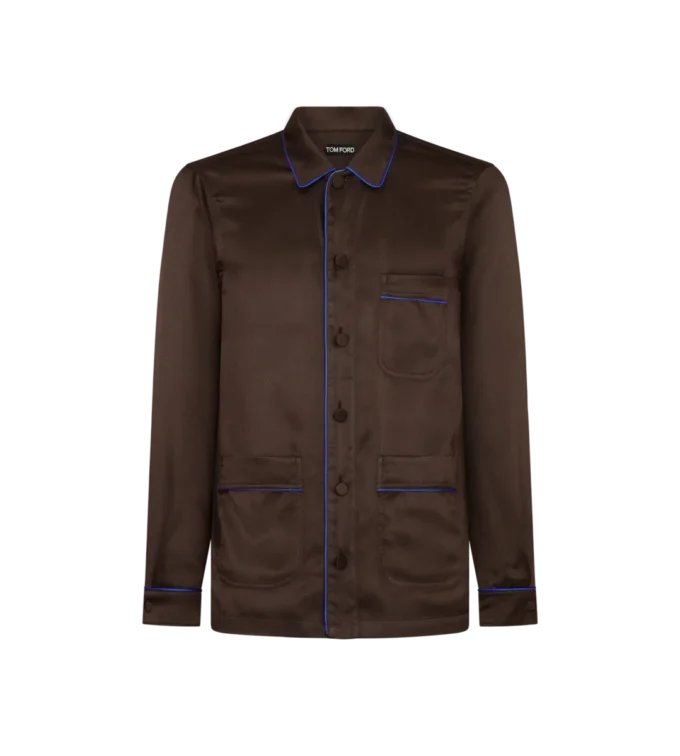 Chemise à passepoil en jacquard à micro-pois Chemise à passepoil en jacquard à micro-pois