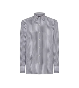 Chemise slim fit en coton et soie à rayures