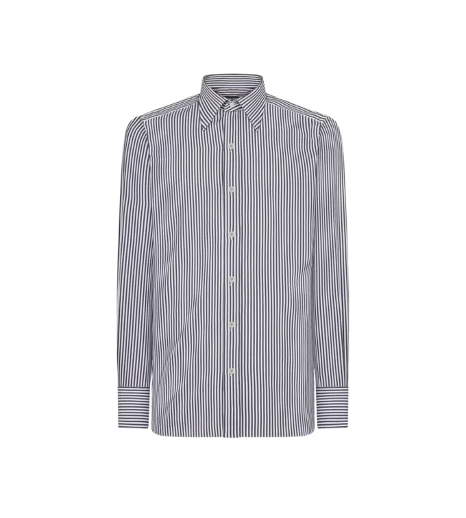 Chemise slim fit en coton et soie à rayures Chemise slim fit en coton et soie à rayures