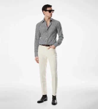 Chemise slim fit en coton et soie à rayures