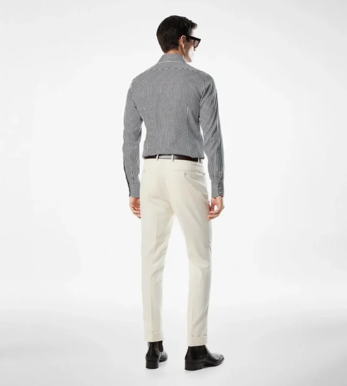 Chemise slim fit en coton et soie à rayures Chemise slim fit en coton et soie à rayures