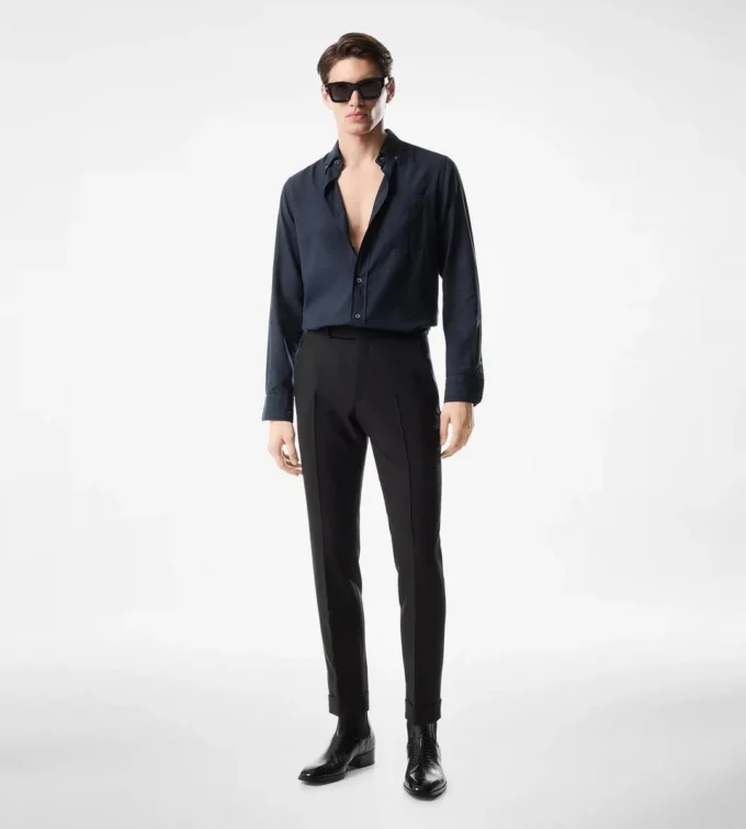Chemise slim fit en twill léger en cachemire