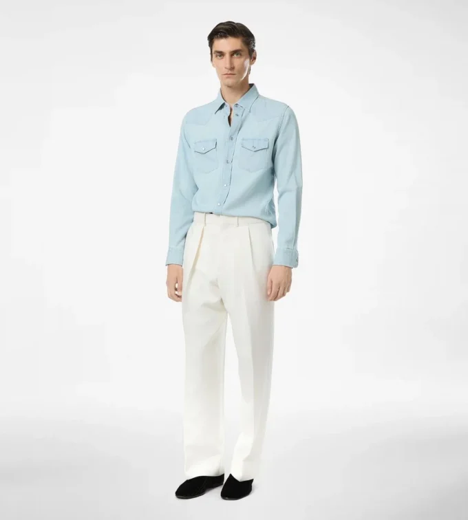 Chemise western en chambray denim