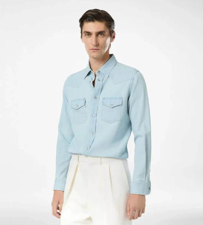 Chemise western en chambray denim
