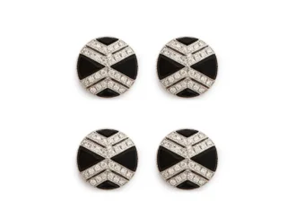 Clous d&rsquo;oreilles ronds en diamant et onyx