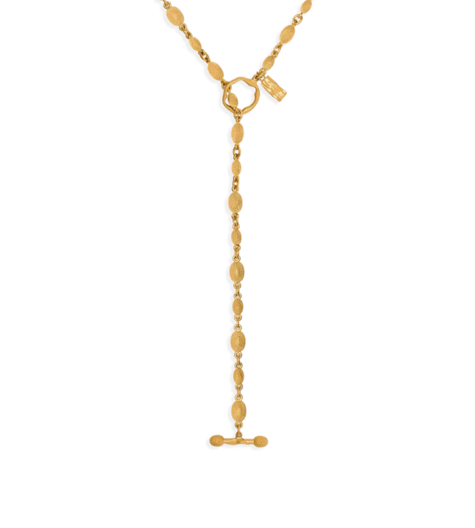 Collier Grace Lariat en laiton doré vintage