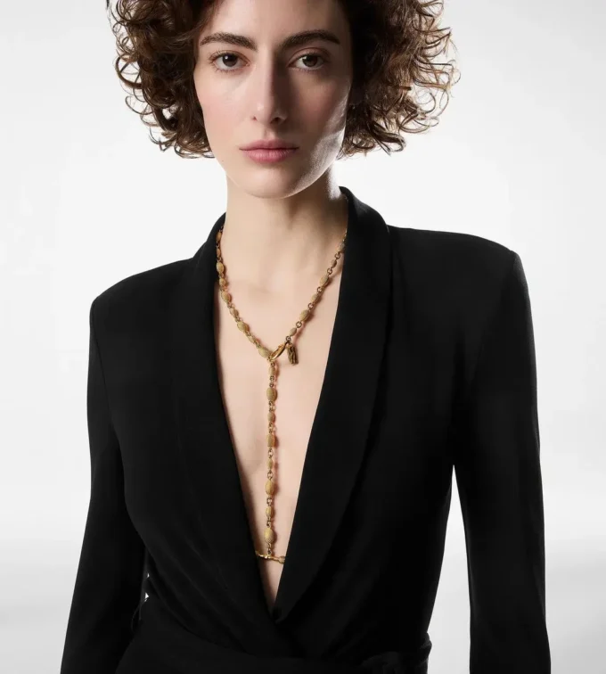 Collier Grace Lariat en laiton doré vintage