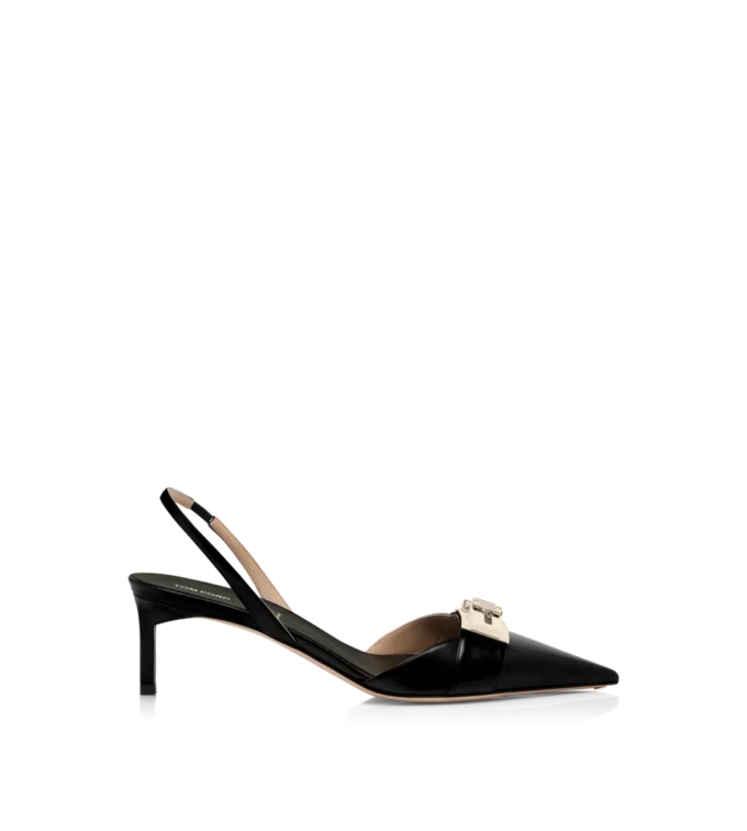 Escarpins à bride arrière en cuir brillant Escarpins à bride arrière en cuir brillant