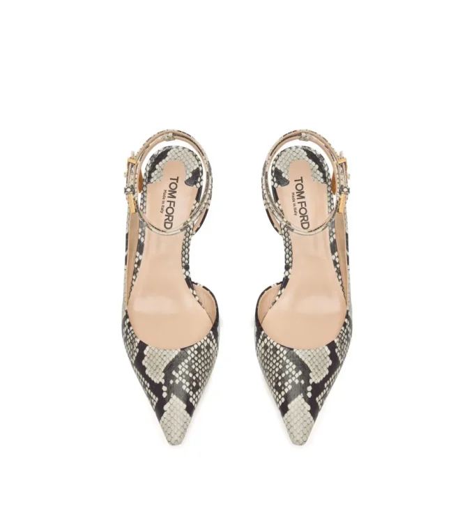 Escarpins à bride arrière en cuir imprimé python Escarpins à bride arrière en cuir imprimé python