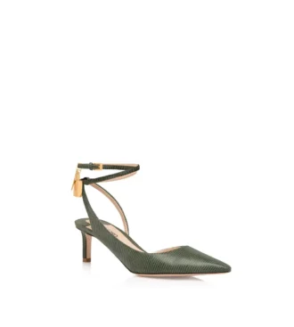 Escarpins à bride arrière en cuir suédé effet lézard