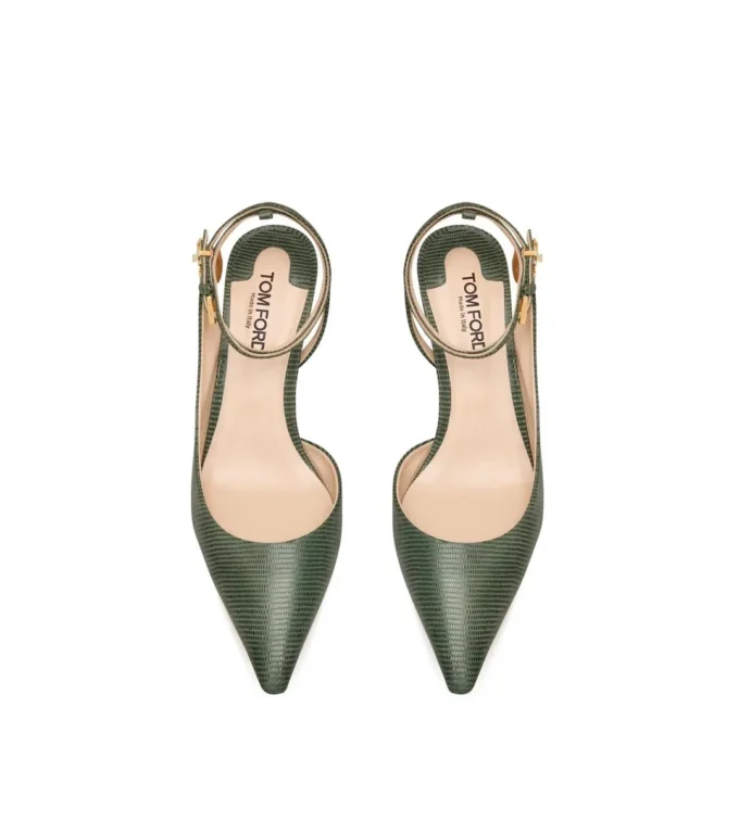 Escarpins à bride arrière en cuir suédé effet lézard Escarpins à bride arrière en cuir suédé effet lézard