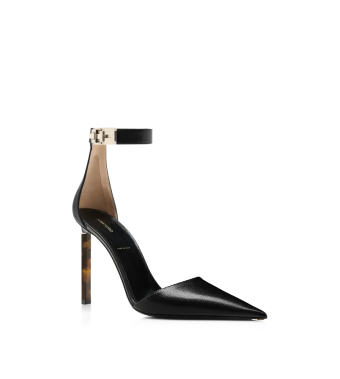 Escarpins à bride cheville en cuir grainé souple