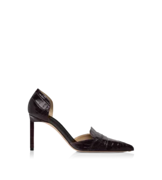 Escarpins Eva D&rsquo;Orsay en cuir crocodile estampé brillant