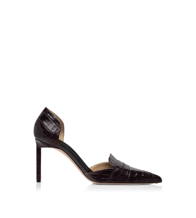 Escarpins Eva D&rsquo;Orsay en cuir crocodile estampé brillant