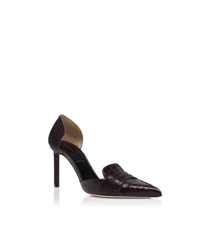 Escarpins Eva D&rsquo;Orsay en cuir crocodile estampé brillant