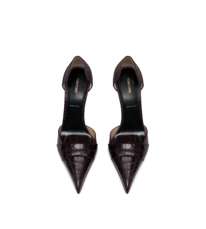 Escarpins Eva D&rsquo;Orsay en cuir crocodile estampé brillant