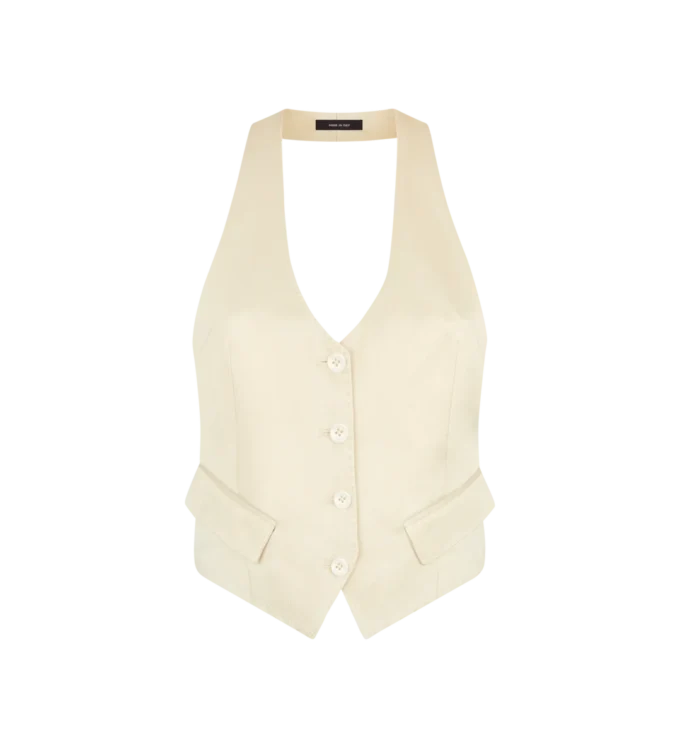 Gilet ouvert dans le dos en twill de soie et laine Gilet ouvert dans le dos en twill de soie et laine