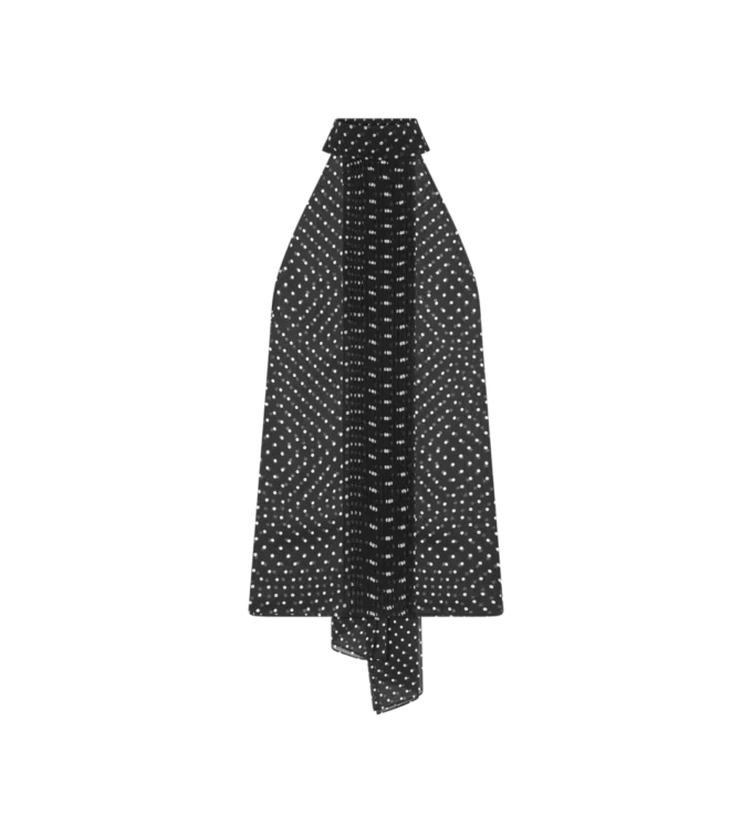 Haut lavallière à dos nu en georgette de soie à pois avec détail plissé Haut lavallière à dos nu en georgette de soie à pois avec détail plissé