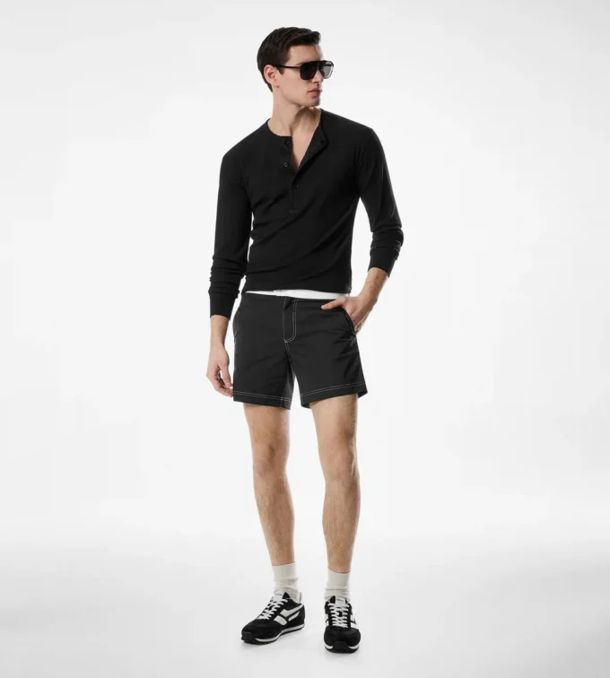 Henley en coton stretch côtelé
