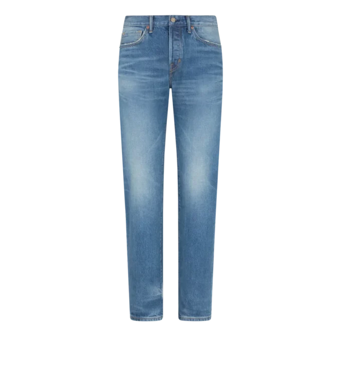 Jean droit stretch bleu à lisière