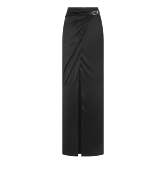 Jupe longue portefeuille avec ceinture en cuir
