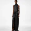 Jupe longue portefeuille avec ceinture en cuir