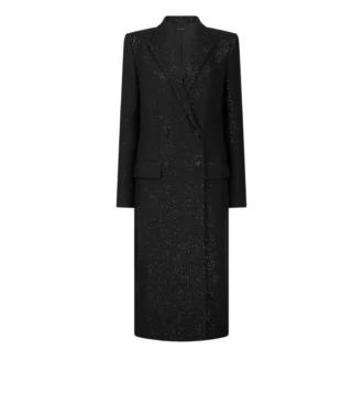 Manteau croisé en crêpe de laine mélangée à paillettes