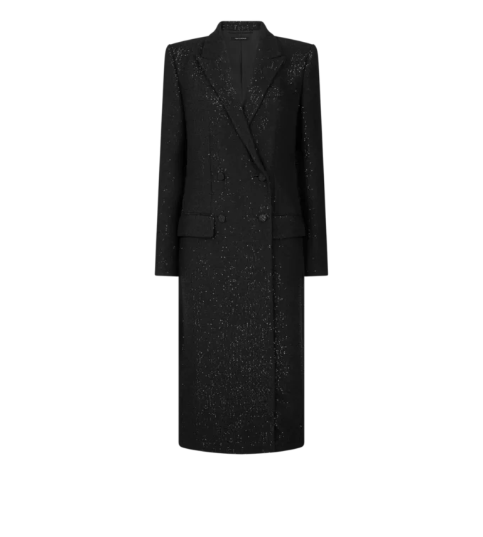 Manteau croisé en crêpe de laine mélangée à paillettes Manteau croisé en crêpe de laine mélangée à paillettes